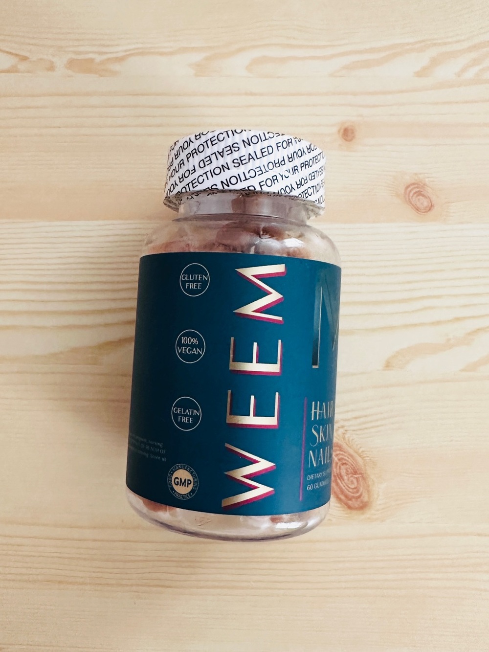 Weem Hair Skin Nails Supplement - Teal and White Bottle